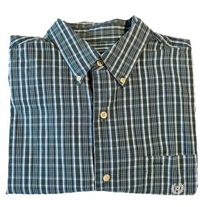 CHAPS Men's Long Sleeve‎ Shirt Green Blue Plaid 100% Cotton Size Large